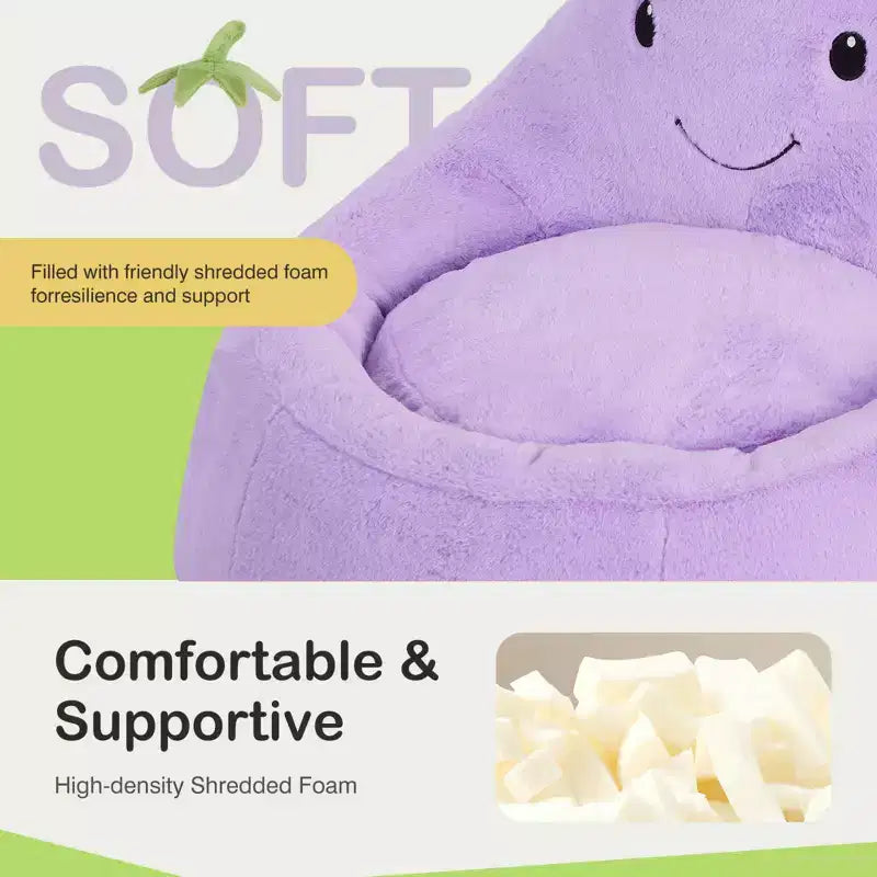 Canapé Pouf Enfant Rempli de Mousse Haute Densité, Forme Ergonomique pour la Lecture et le Jeu