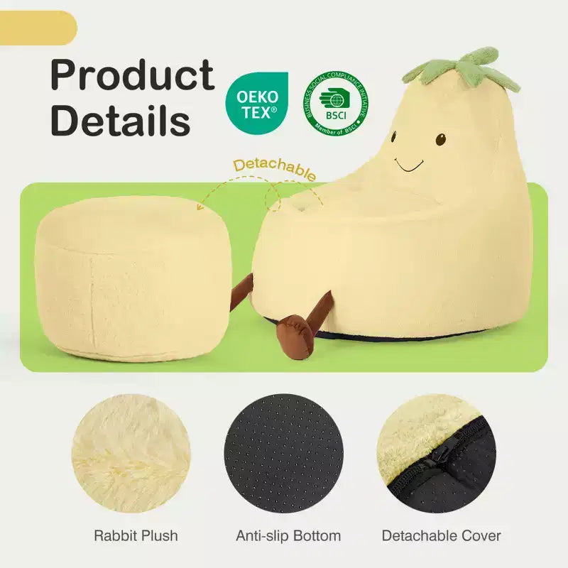 Canapé Pouf Enfant Rempli de Mousse Haute Densité, Forme Ergonomique pour la Lecture et le Jeu
