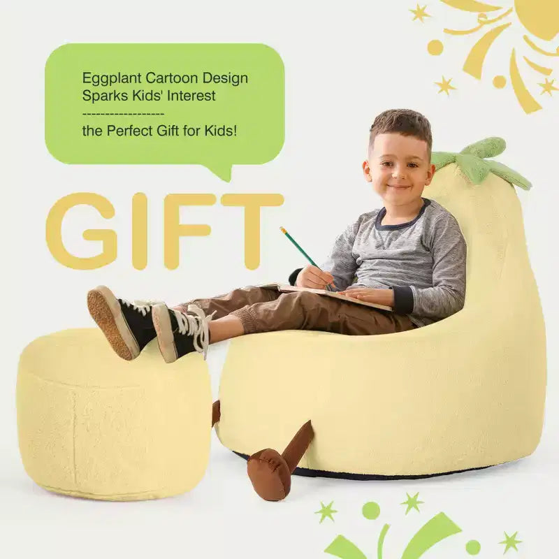 Canapé Pouf Enfant Rempli de Mousse Haute Densité, Forme Ergonomique pour la Lecture et le Jeu