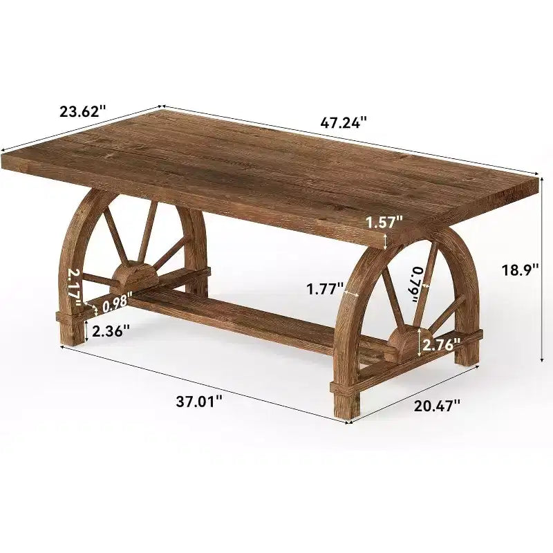 Table basse en bois massif de 47 pouces, table centrale rectangulaire de style ferme pour salon, meuble de thé rustique, assemblage facile