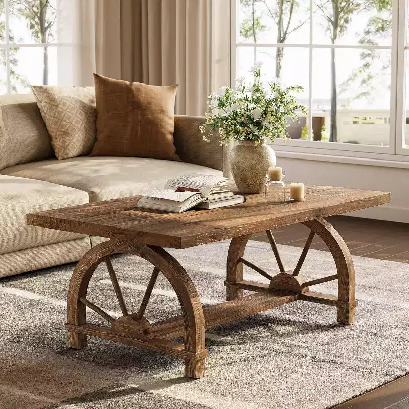 Table basse en bois massif de 47 pouces, table centrale rectangulaire de style ferme pour salon, meuble de thé rustique, assemblage facile