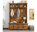Porte-manteau moderne en aggloméré, banc de vestiaire avec armoire de rangement, tiroirs et 5 patères, marron, organisateur d'entrée