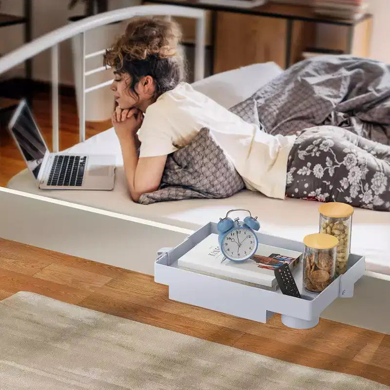 Étagère de chevet pliable pour lit superposé, avec tiroir, porte-gobelet et passe-câbles, blanc