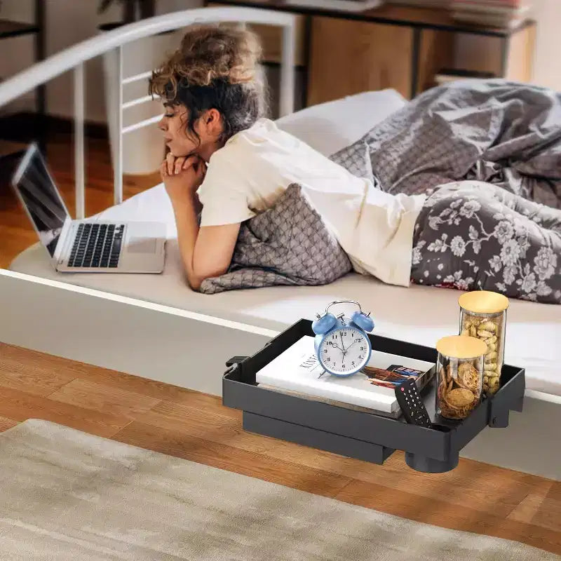 Étagère de chevet pliable pour lit superposé, avec tiroir, porte-gobelet et passe-câbles, blanc