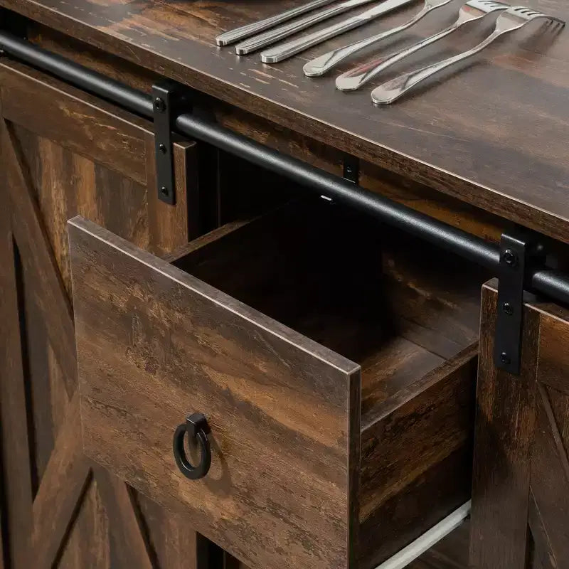Buffet de ferme avec portes coulissantes - Bahut avec 3 tiroirs et étagères réglables