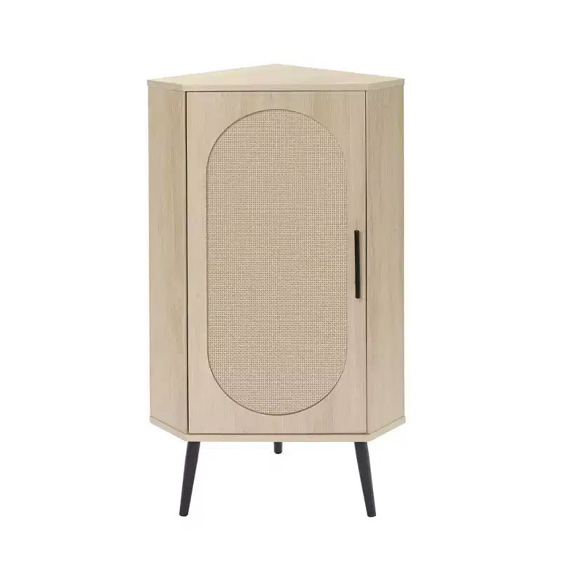 Meuble d'angle en rotin naturel de 15 pouces avec étagères réglables, unité de rangement d'angle autoportante pour salons, finition naturelle