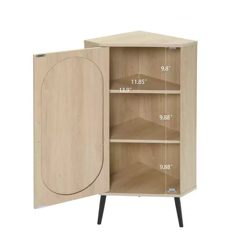 Meuble d'angle en rotin naturel de 15 pouces avec étagères réglables, unité de rangement d'angle autoportante pour salons, finition naturelle