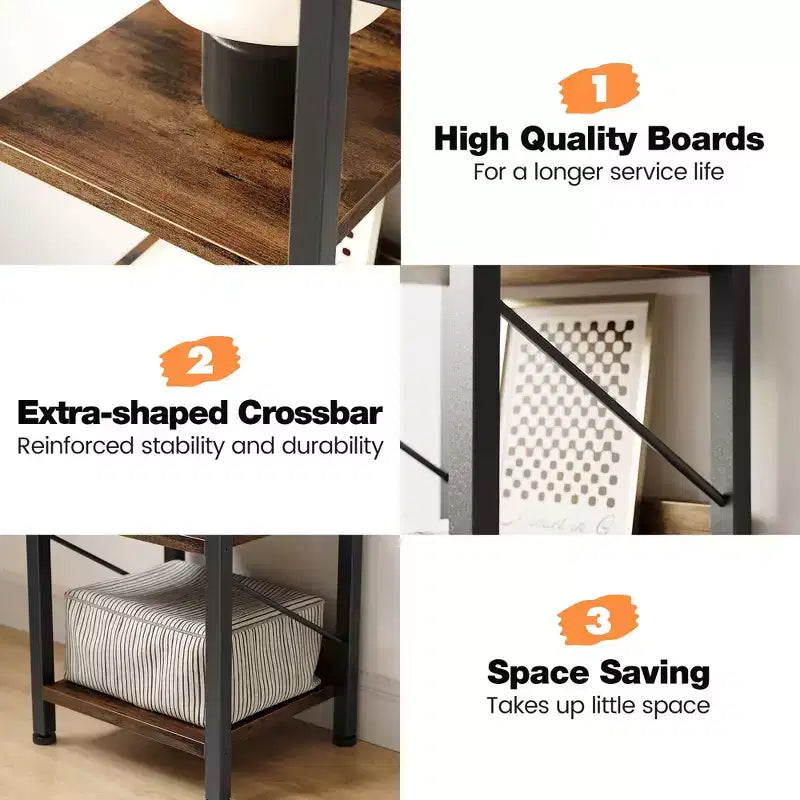 Étagère étroite à 7 niveaux pour livres, bibelots et autres objets décoratifs, avec cadre en métal au style rustique, idéale pour la chambre, le salon ou le bureau.