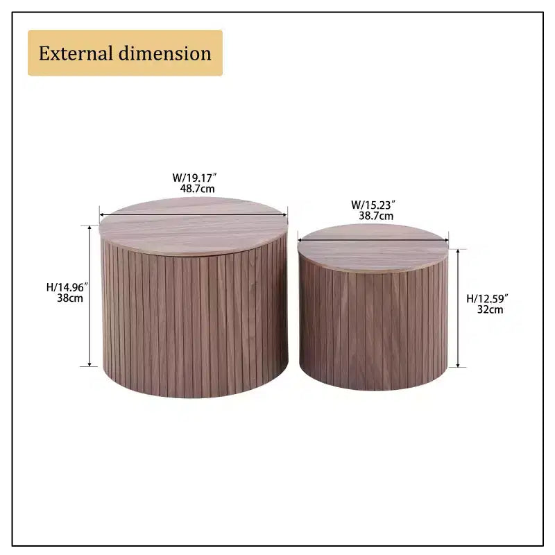 Ensemble de 2 tables basses et d'appoint rondes modernes avec rangement dissimulé, aucun assemblage requis, tables d'appoint élégantes pour salon ou lounge