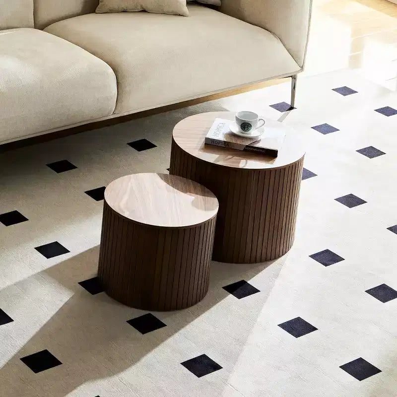 Ensemble de 2 tables basses et d'appoint rondes modernes avec rangement dissimulé, aucun assemblage requis, tables d'appoint élégantes pour salon ou lounge