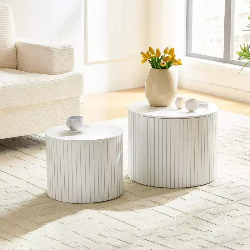Ensemble de 2 tables basses et d'appoint rondes modernes avec rangement dissimulé, aucun assemblage requis, tables d'appoint élégantes pour salon ou lounge