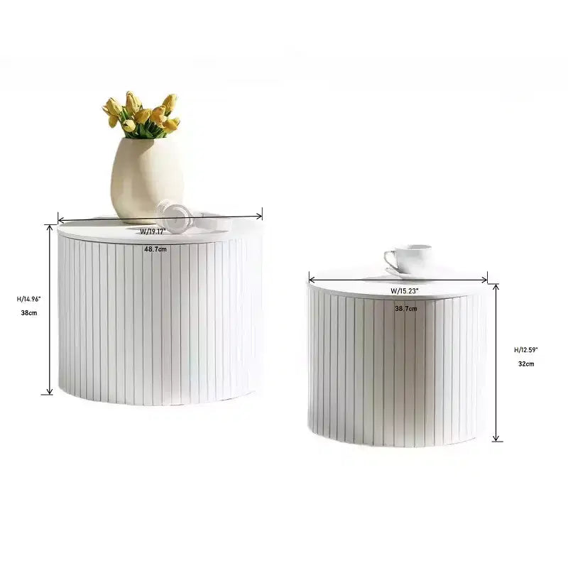 Ensemble de 2 tables basses et d'appoint rondes modernes avec rangement dissimulé, aucun assemblage requis, tables d'appoint élégantes pour salon ou lounge