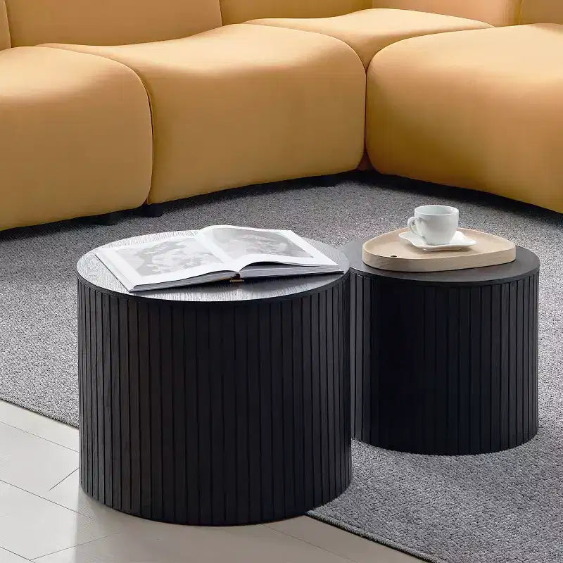 Ensemble de 2 tables basses et d'appoint rondes modernes avec rangement dissimulé, aucun assemblage requis, tables d'appoint élégantes pour salon ou lounge