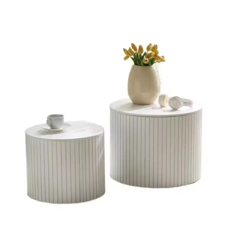 Ensemble de 2 tables basses et d'appoint rondes modernes avec rangement dissimulé, aucun assemblage requis, tables d'appoint élégantes pour salon ou lounge