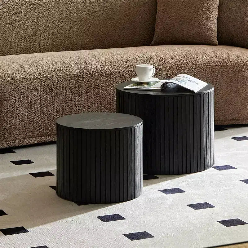 Ensemble de 2 tables basses et d'appoint rondes modernes avec rangement dissimulé, aucun assemblage requis, tables d'appoint élégantes pour salon ou lounge