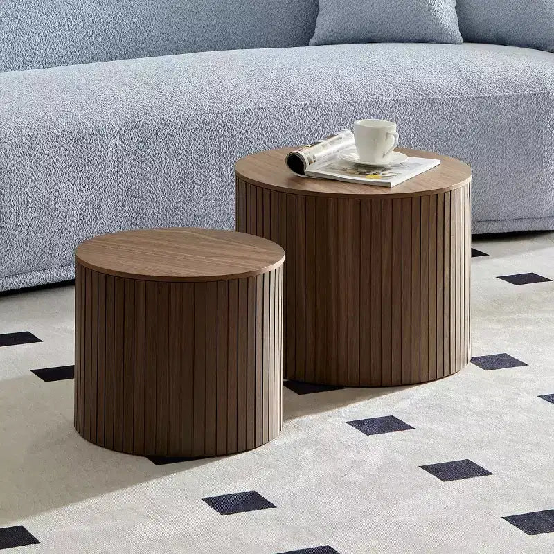 Ensemble de 2 tables basses et d'appoint rondes modernes avec rangement dissimulé, aucun assemblage requis, tables d'appoint élégantes pour salon ou lounge