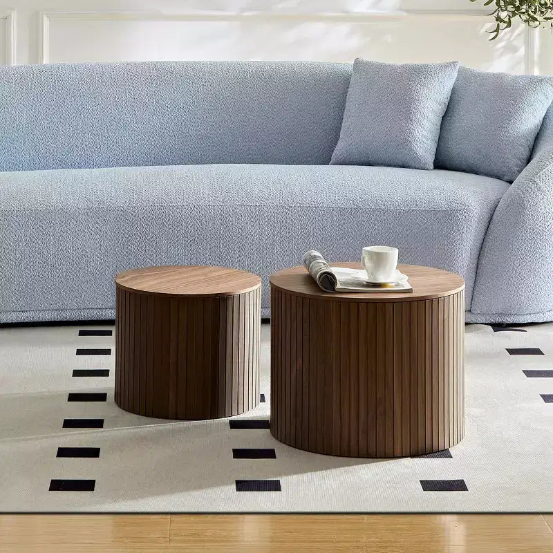 Ensemble de 2 tables basses et d'appoint rondes modernes avec rangement dissimulé, aucun assemblage requis, tables d'appoint élégantes pour salon ou lounge
