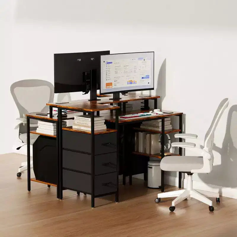 Bureau d'ordinateur moderne de 119 cm (47'') avec station de charge et tiroirs de rangement