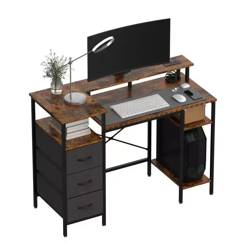 Bureau d'ordinateur moderne de 119 cm (47'') avec station de charge et tiroirs de rangement