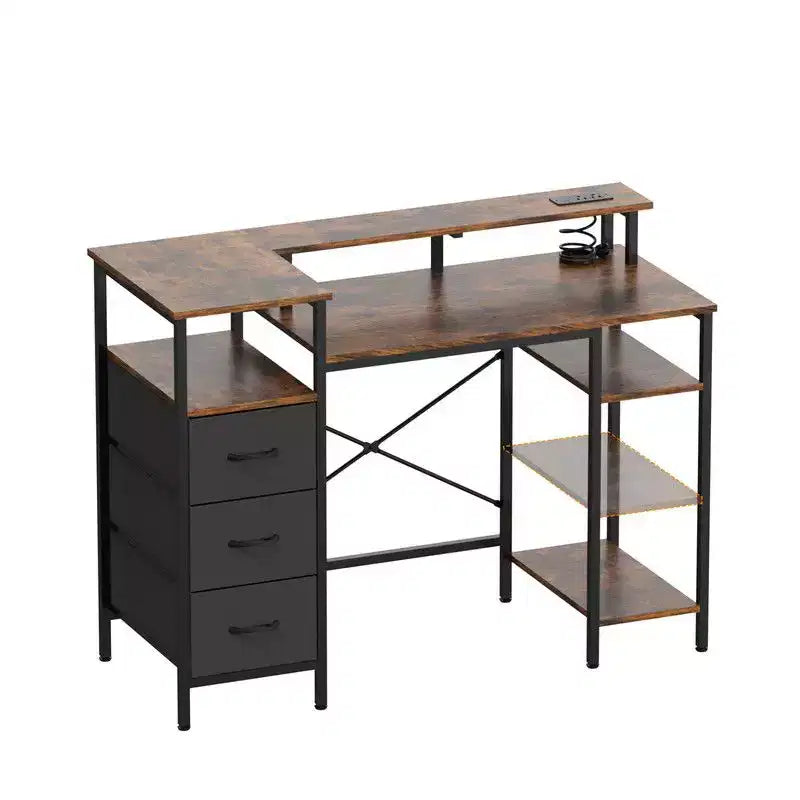 Bureau d'ordinateur moderne de 119 cm (47'') avec station de charge et tiroirs de rangement