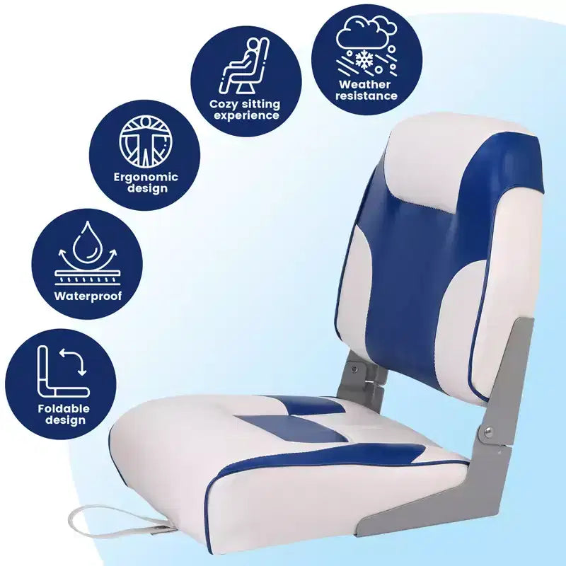 Lot de 2 sièges de bateau pliants à dossier bas - Chaises marines étanches et rembourrées - Design pliable peu encombrant - Ergonomiques et durables pour la pêche