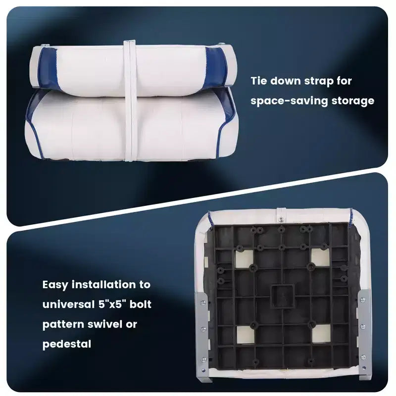 Lot de 2 sièges de bateau pliants à dossier bas - Chaises marines étanches et rembourrées - Design pliable peu encombrant - Ergonomiques et durables pour la pêche