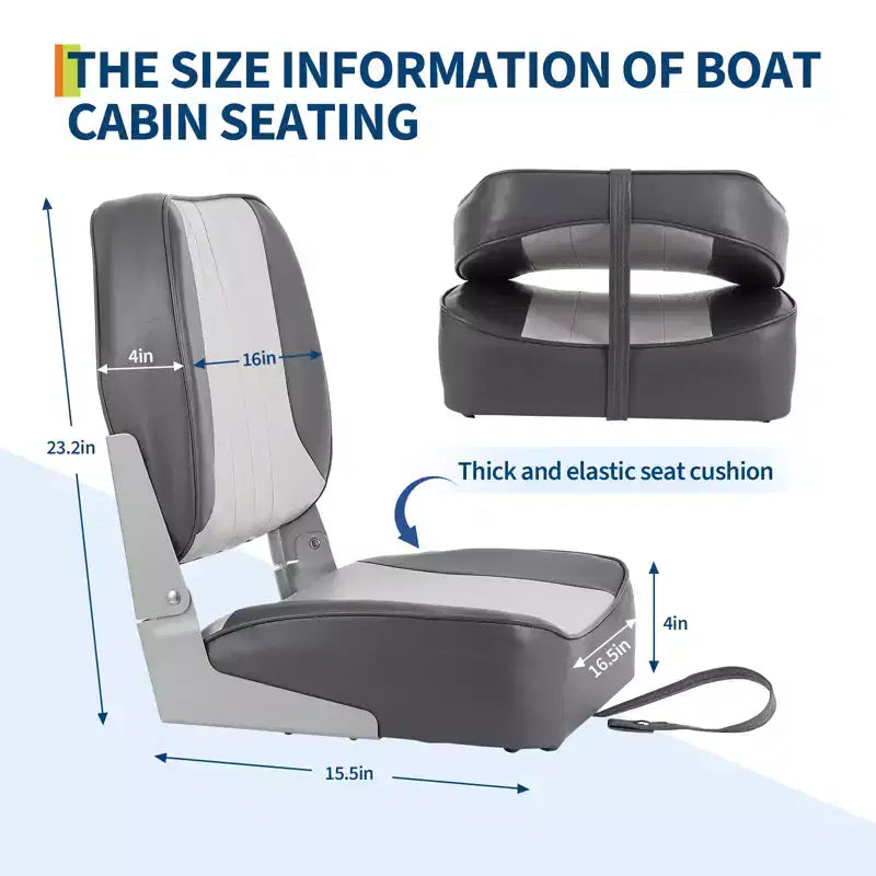 Lot de 2 sièges de bateau pliants à dossier bas - Chaises marines étanches et rembourrées - Design pliable peu encombrant - Ergonomiques et durables pour la pêche