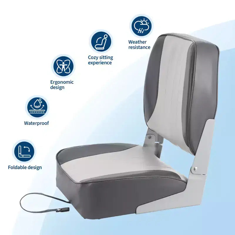 Lot de 2 sièges de bateau pliants à dossier bas - Chaises marines étanches et rembourrées - Design pliable peu encombrant - Ergonomiques et durables pour la pêche