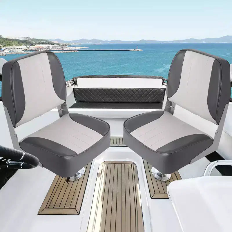 Lot de 2 sièges de bateau pliants à dossier bas - Chaises marines étanches et rembourrées - Design pliable peu encombrant - Ergonomiques et durables pour la pêche