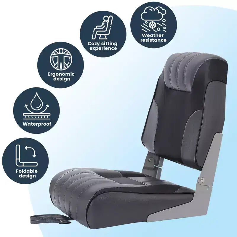 Lot de 2 sièges de bateau pliants à dossier bas - Chaises marines étanches et rembourrées - Design pliable peu encombrant - Ergonomiques et durables pour la pêche