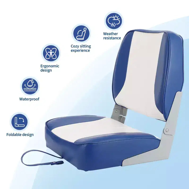 Lot de 2 sièges de bateau pliants à dossier bas - Chaises marines étanches et rembourrées - Design pliable peu encombrant - Ergonomiques et durables pour la pêche
