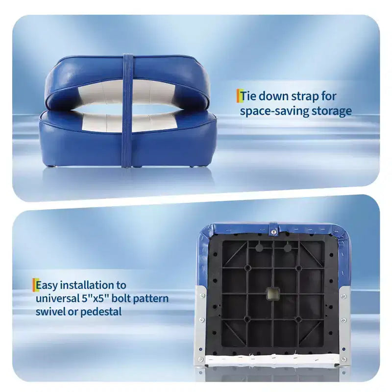 Lot de 2 sièges de bateau pliants à dossier bas - Chaises marines étanches et rembourrées - Design pliable peu encombrant - Ergonomiques et durables pour la pêche