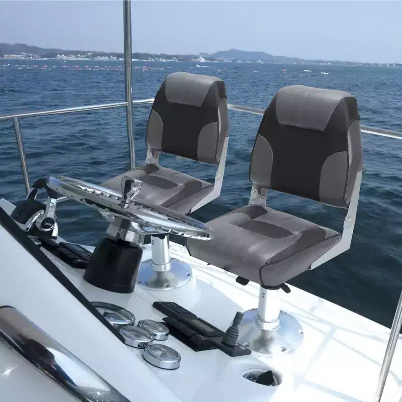 Lot de 2 sièges de bateau pliants à dossier bas - Chaises marines étanches et rembourrées - Design pliable peu encombrant - Ergonomiques et durables pour la pêche