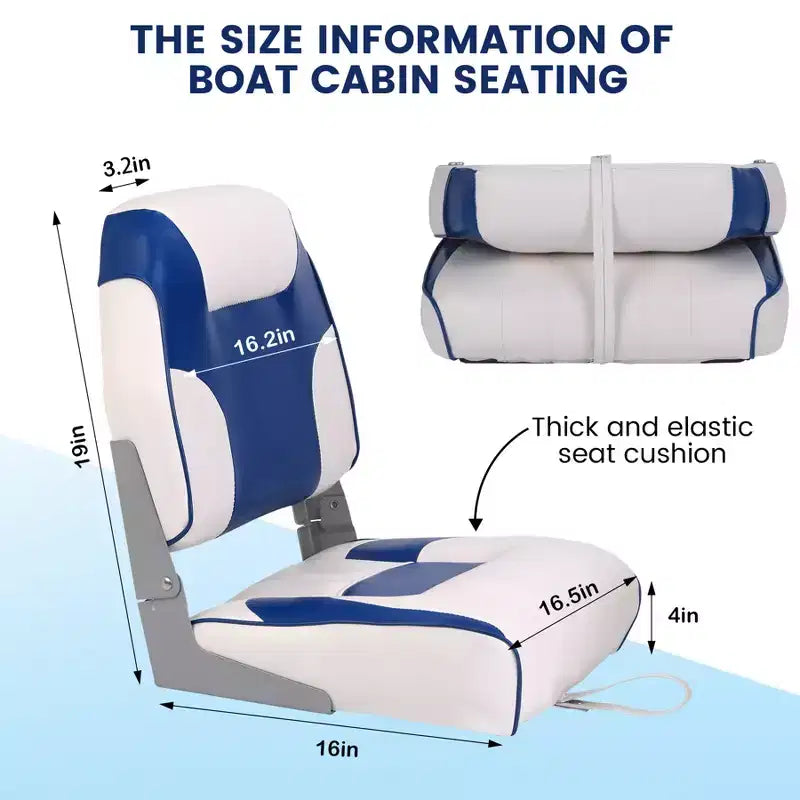 Lot de 2 sièges de bateau pliants à dossier bas - Chaises marines étanches et rembourrées - Design pliable peu encombrant - Ergonomiques et durables pour la pêche